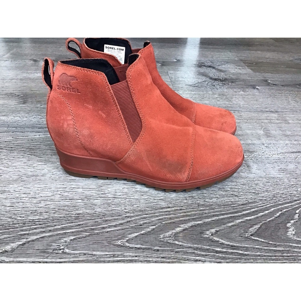 Sorel Boots Womens 8.5 Orange Suede Wedge Chelsea Ankle Booties NL4910-849